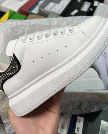 Replica Alexander Mcqueen Oversized Sneaker in White with Strass Spoiler Silver