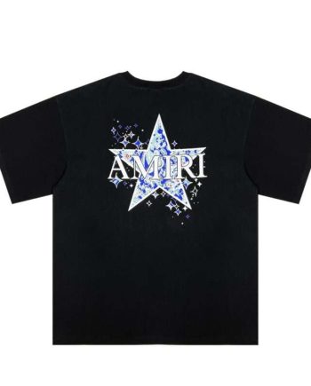 Replica AMIRI Black / White Paisley Star Print T-Shirt