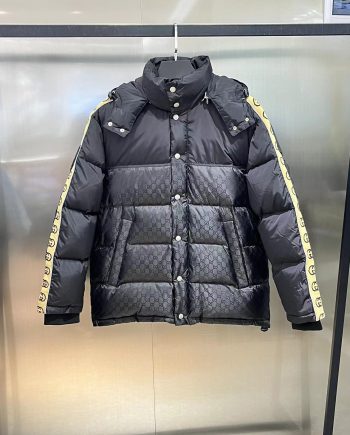 Replica GUCCI GG Jacquard Nylon Padded Coat, Size 54 IT, Black