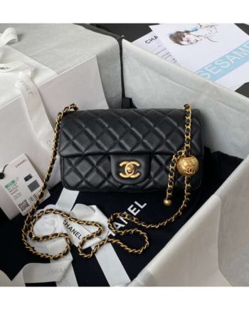 Replica Chanel Lambskin Pearl Flap Bag Black