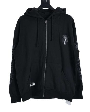 Replica Chrome Hearts Sword Print Zipper Jacket Hoodie Black For Unisex