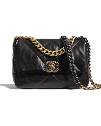 Replica Chanel 19 Small Flap Bag in Black Lambskin LeatherGold Hardware