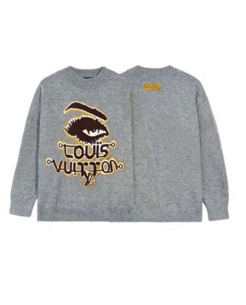 Replica Louis Vuitton Abstract Eye Embroidery Jacquard Round Neck Sweater For Unisex in Grey