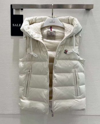 Replica Moncler Brim Letter Hooded Gilet Down Vest Black White and Green