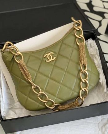 Replica Chanel Hobo Handbag 23A Lambskin & Gold-Tone Metal Green