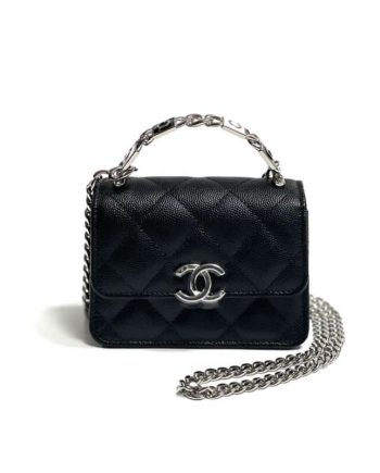 Replica Chanel Enamel Handle Clutch with Chain in Grained Calfskin