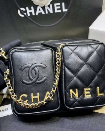 Replica Chanel Calfskin Leather Camera Case Black