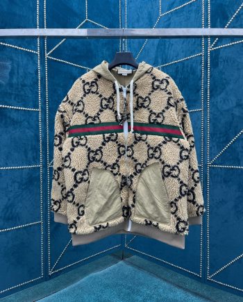 Replica GUCCI Maxi GG Wool Jersey Jacket, Size L, Beige