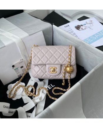 Replica Chanel Lambskin Mini Pearl Flap Bag Beige