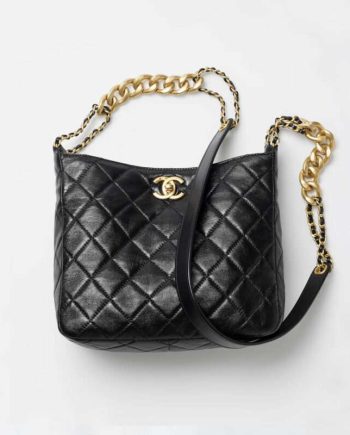 Replica Chanel Lambskin Hobo Handbag Black