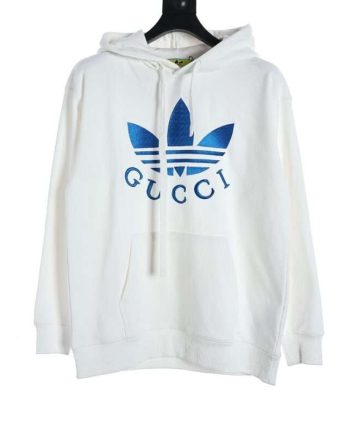 Replica Gucci x Adidas Collaboration Embroidered Hoodie For Unisex White