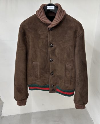 Replica Gucci Web Accent Lamb Fur Bomber Jacket – Brown Outerwear