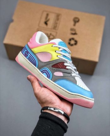 Replica Gucci Basket Demetra Lace Up Low Top Sneaker Multicolor Light Blue Pink