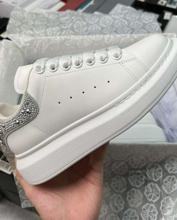 Replica Alexander Mcqueen Oversized Sneaker in White with Strass Spoiler Grey