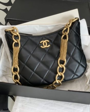 Replica Chanel Hobo Handbag 23A Lambskin & Gold-Tone Metal Black