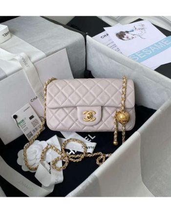 Replica Chanel Lambskin Pearl Flap Bag Beige