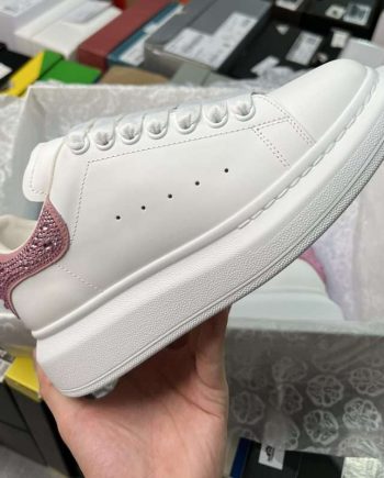 Replica Alexander Mcqueen Oversized Sneaker in White with Strass Spoiler Pink