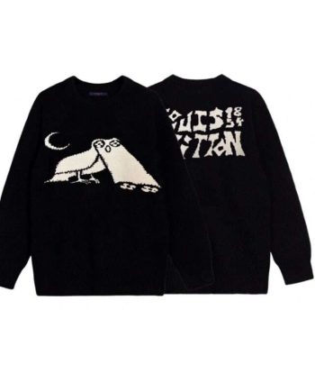 Replica Louis Vuitton Owl Pattern Round Neck Sweater For Unisex Black